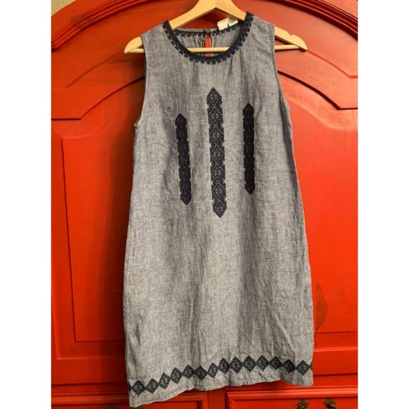 Artisan NY Sze 4 100% Linen Blue Embroidered Chambray Denim Not a Spot on IT EUC - Picture 1 of 3